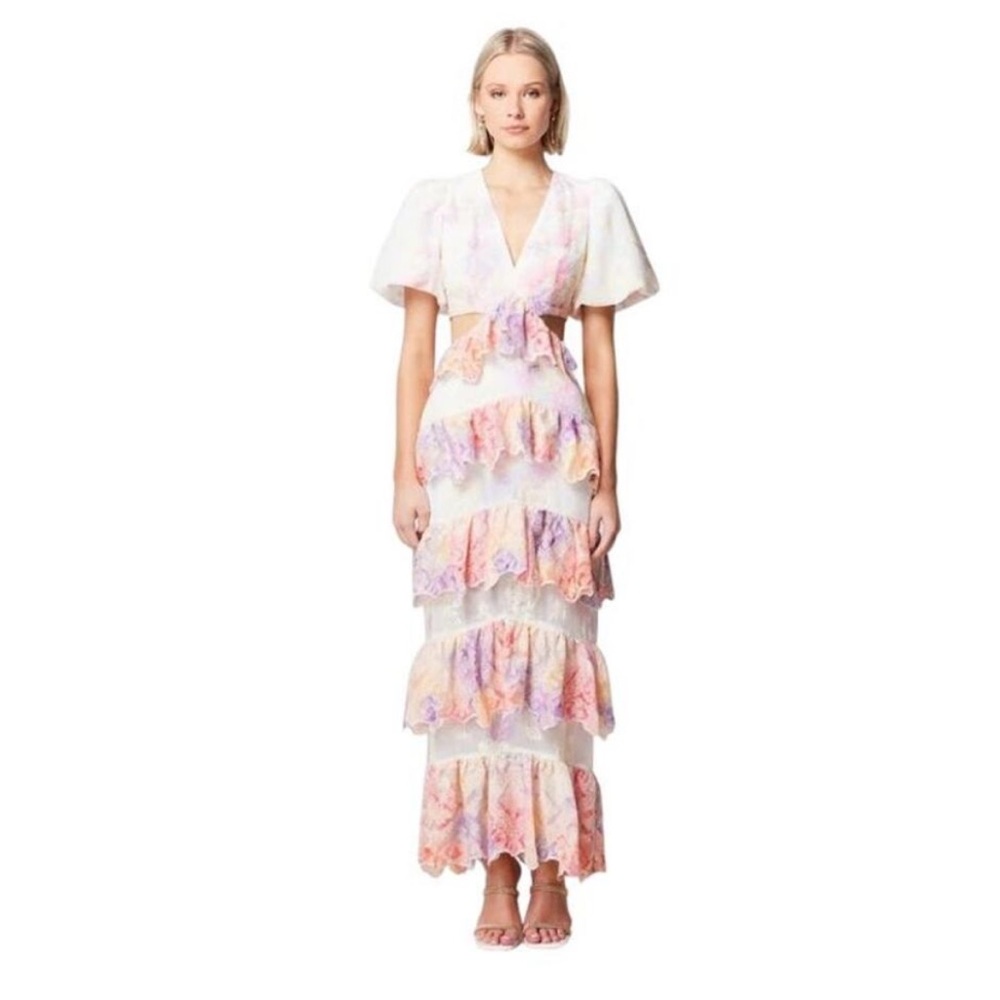 Elliat Riviera waist cut out floral tie dye maxi dress